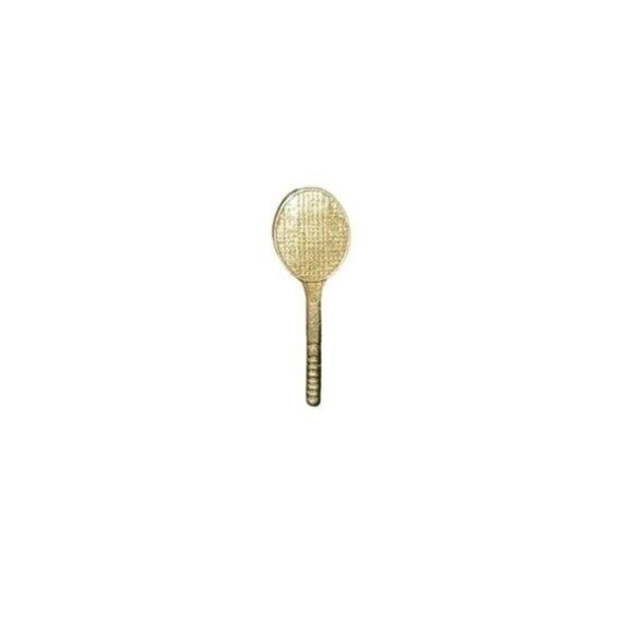 Vintage 80s Gold Tone Tennis Racket Pin Brooch Made in Taiwan - Picture 1 of 10